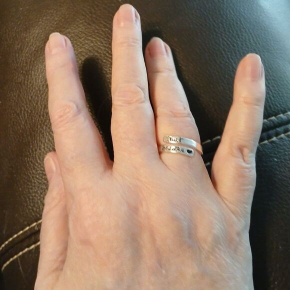 Stainless Steel Carved JUST BREATH Heart Adjustable Ring - Picture 2 of 6